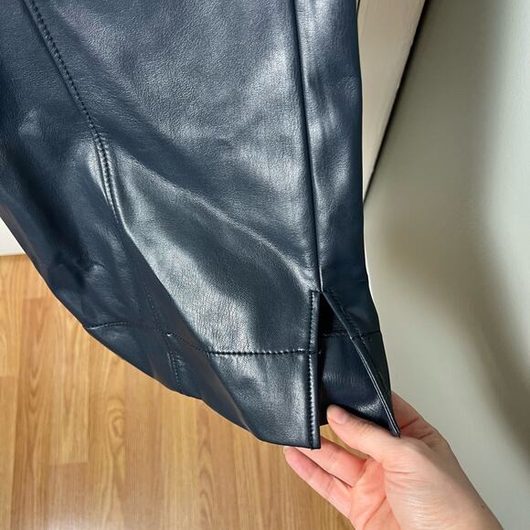 Cinq A Sept Benji Vegan Leather Cropped Seam Navy Flare Leg Pants 14 - Picture 6 of 12